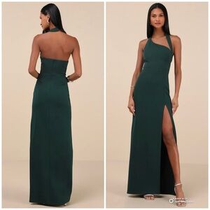Lulus XS Unforgettable Composure Emerald Asymmetrical Halter Maxi Dress NWT